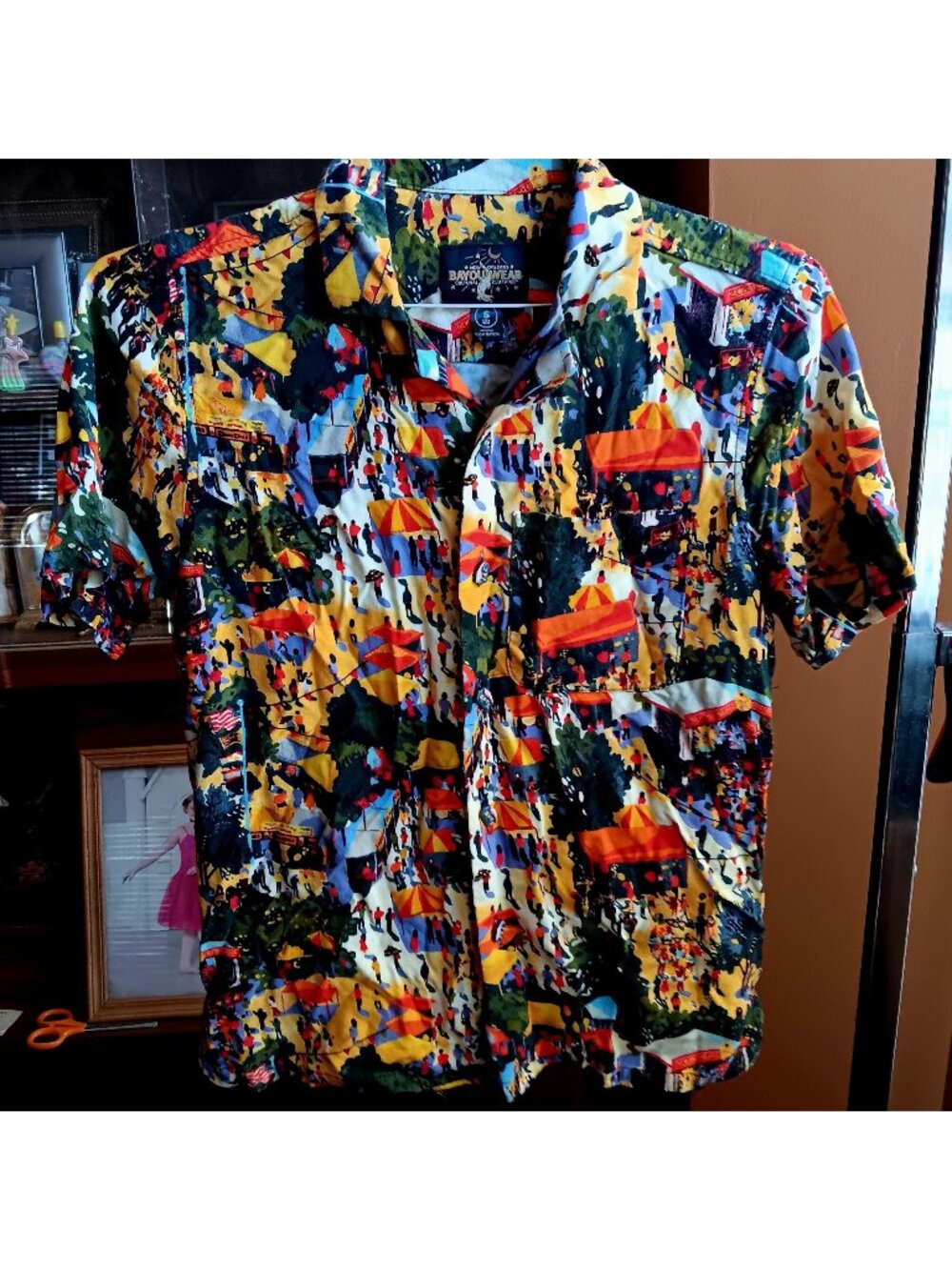 Small New Orleans Shirt Jazz Fest BayouWear Small Rayon Festival Print